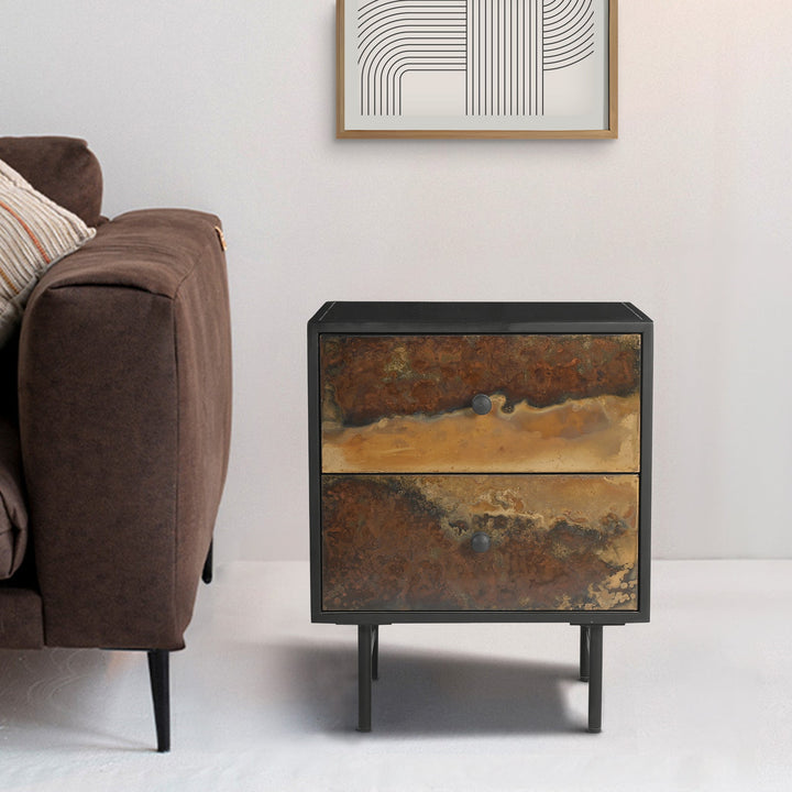 Almira Two Drawer Iron Side Table