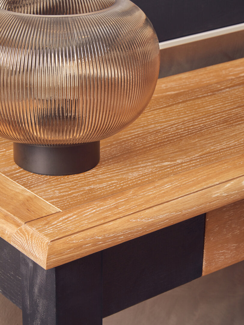 Salso Large Ribbed Smoked Glass Table Lamp