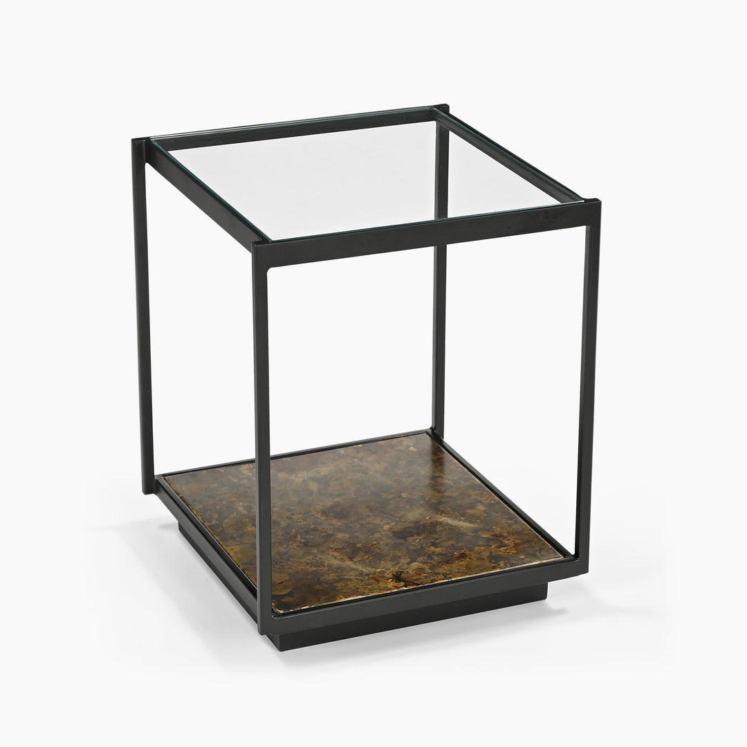 Huelva Iron End Table With Glass Top