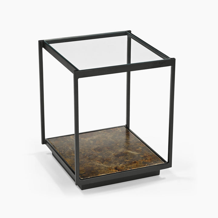 Huelva Iron End Table With Glass Top