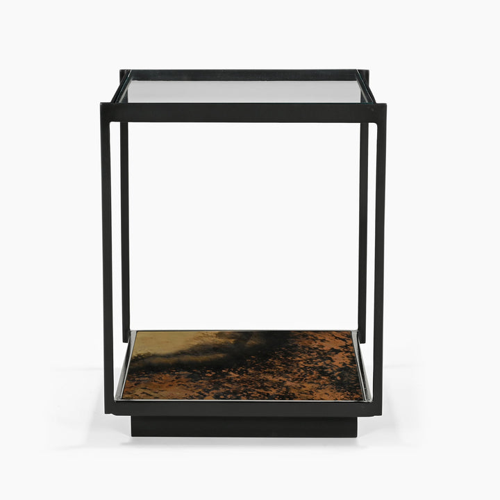 Almira Iron End Table With Glass Top