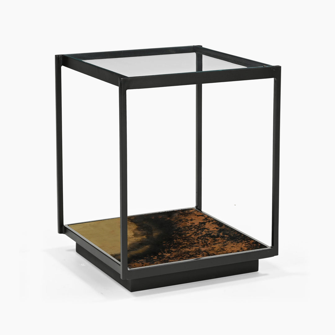 Almira Iron End Table With Glass Top