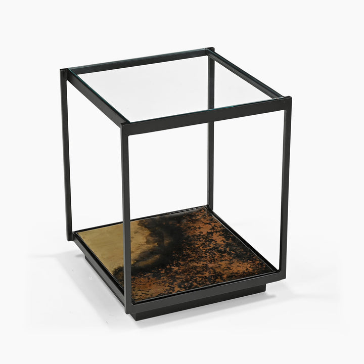 Almira Iron End Table With Glass Top