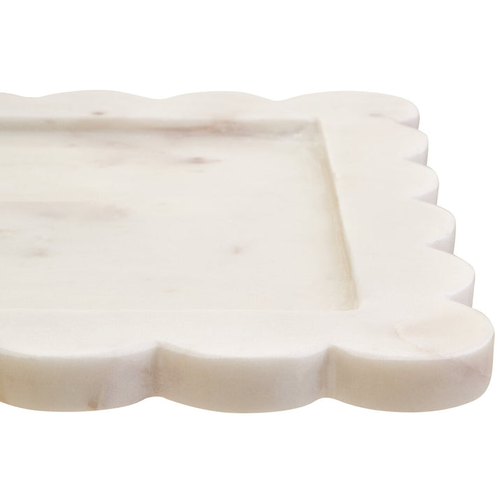 Oria White Marble Square Large Tray with Scallop Edges