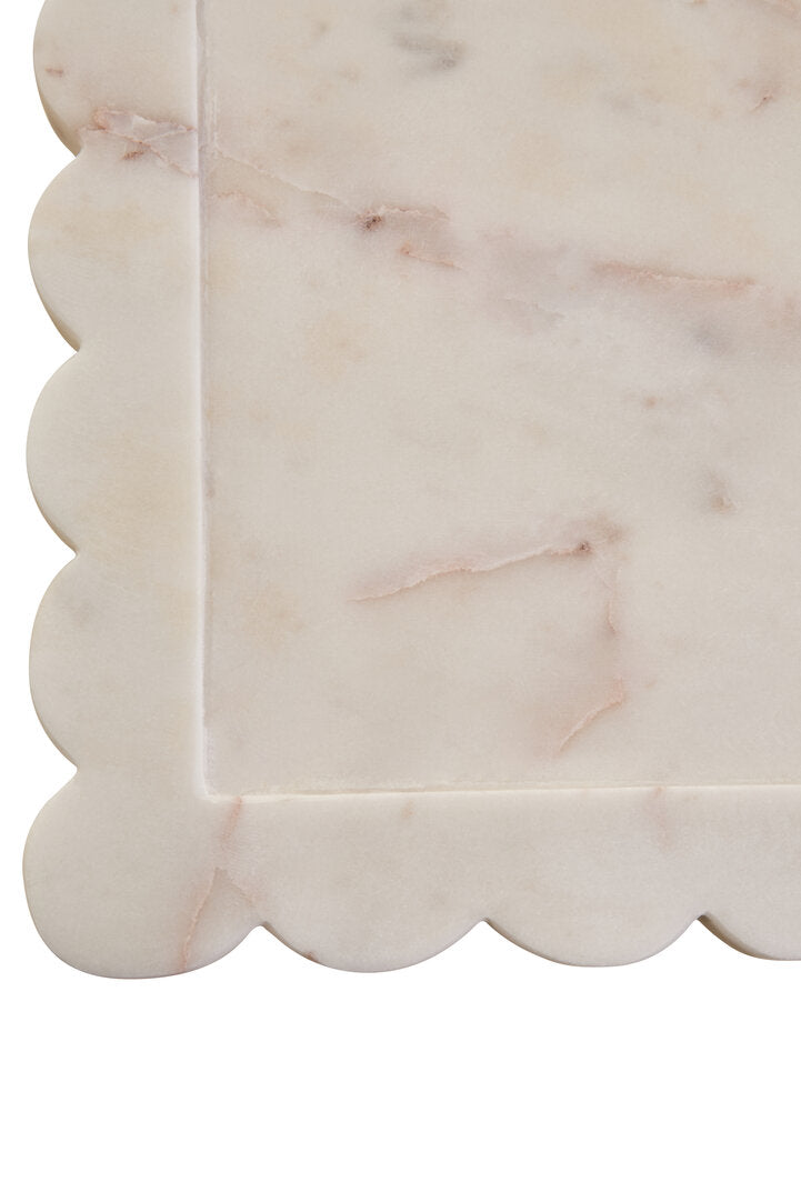 Oria White Marble Square Large Tray with Scallop Edges