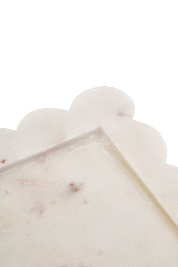 Oria White Marble Square Large Tray with Scallop Edges