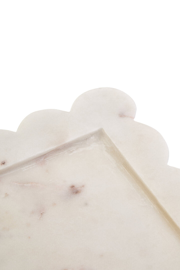 Oria White Marble Square Large Tray with Scallop Edges