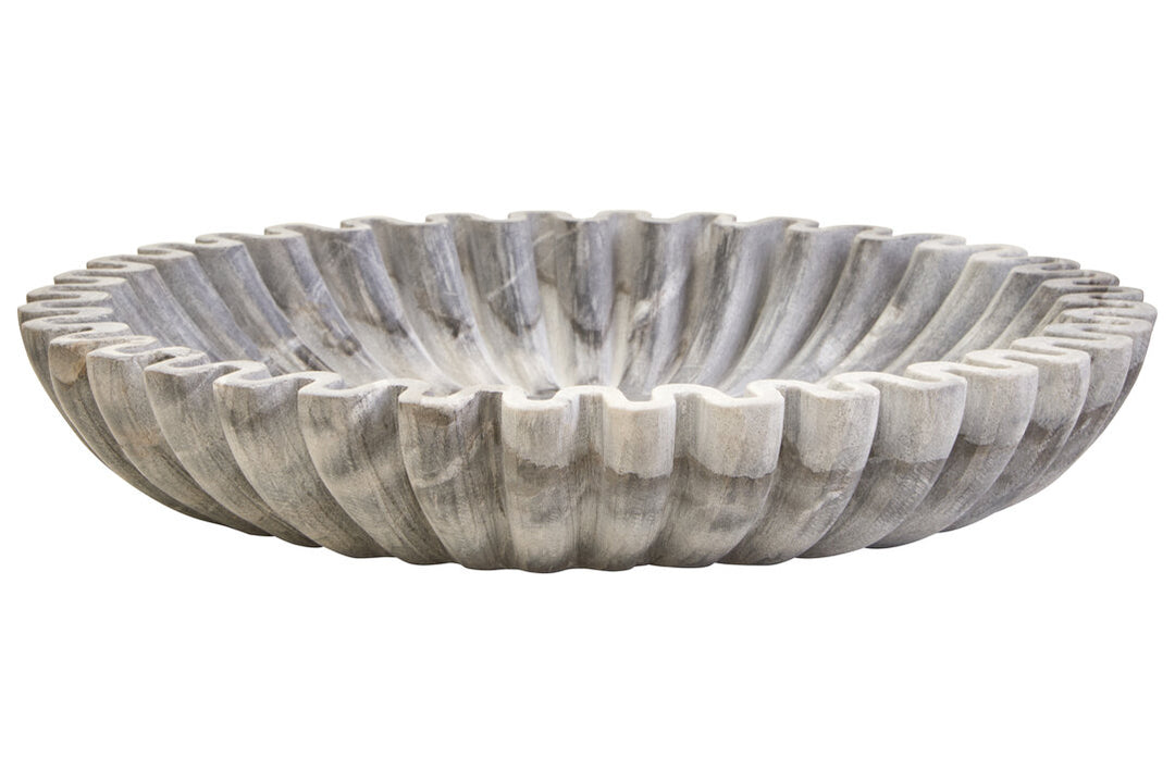 Oria Large Grey Fluted Marble Bowl