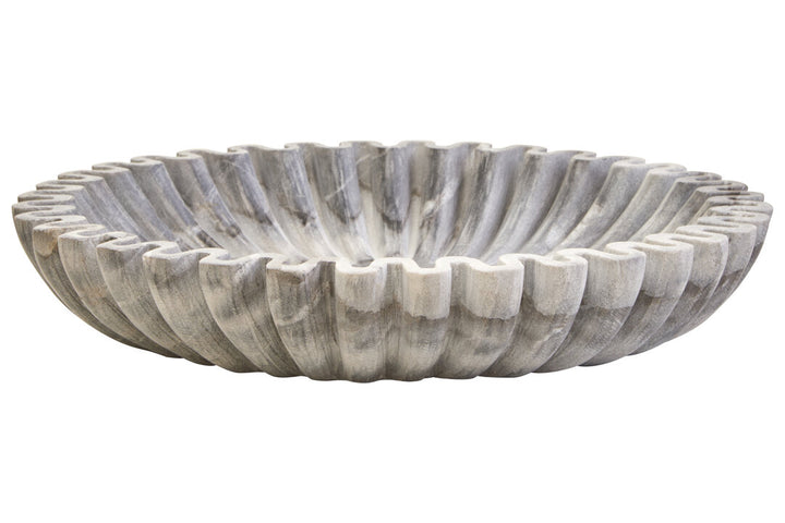 Oria Large Grey Fluted Marble Bowl