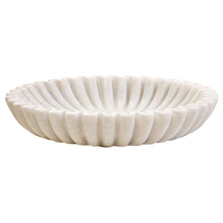 Oria Large White Fluted Marble Bowl