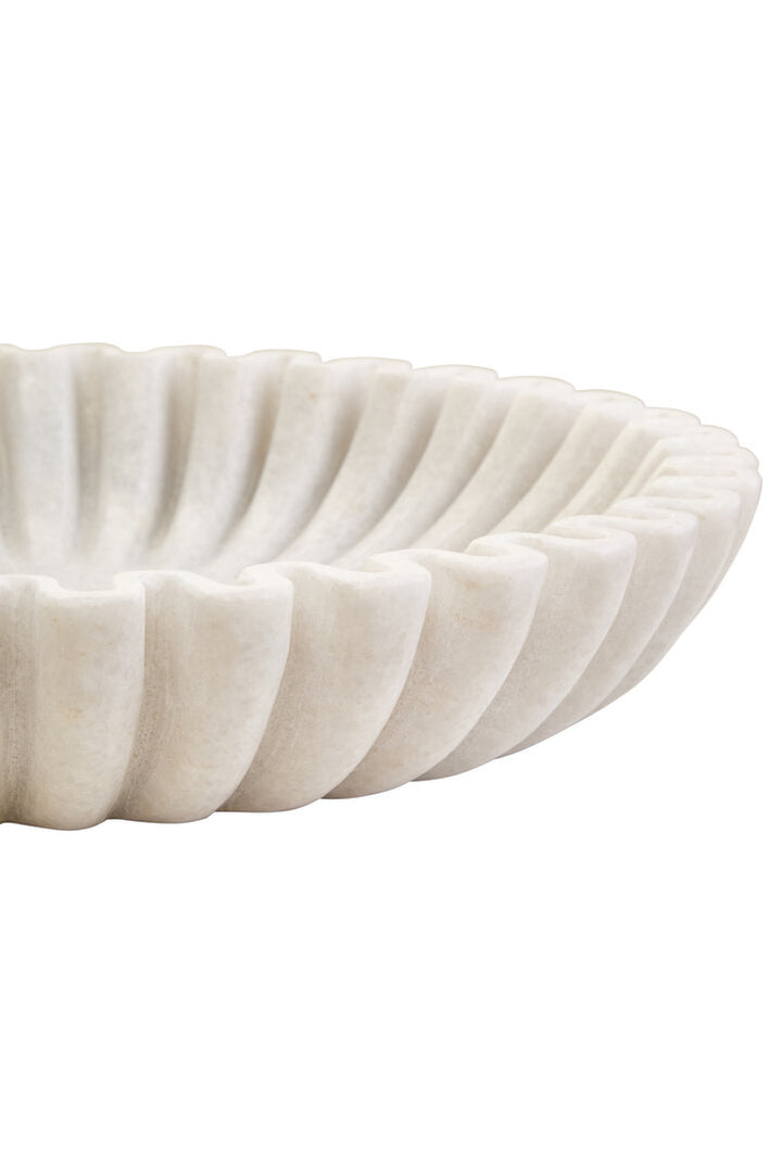 Oria Large White Fluted Marble Bowl