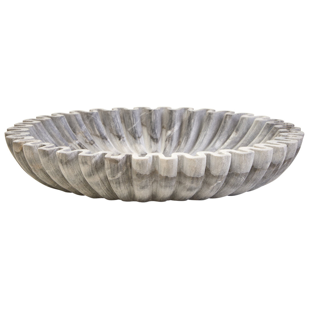 Oria Large Grey Fluted Marble Bowl