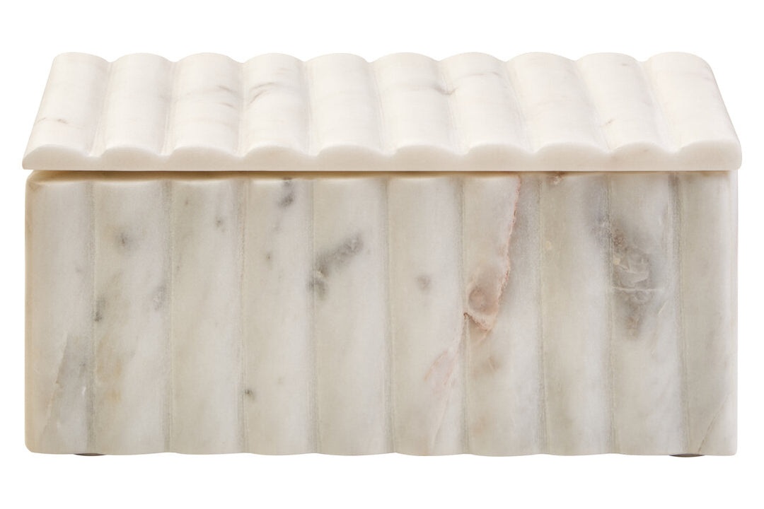 Oria Rectangular White Fluted Marble Box