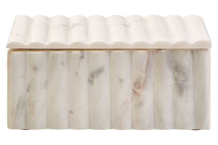 Oria Rectangular White Fluted Marble Box
