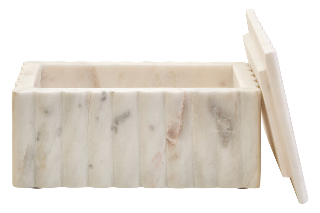 Oria Rectangular White Fluted Marble Box