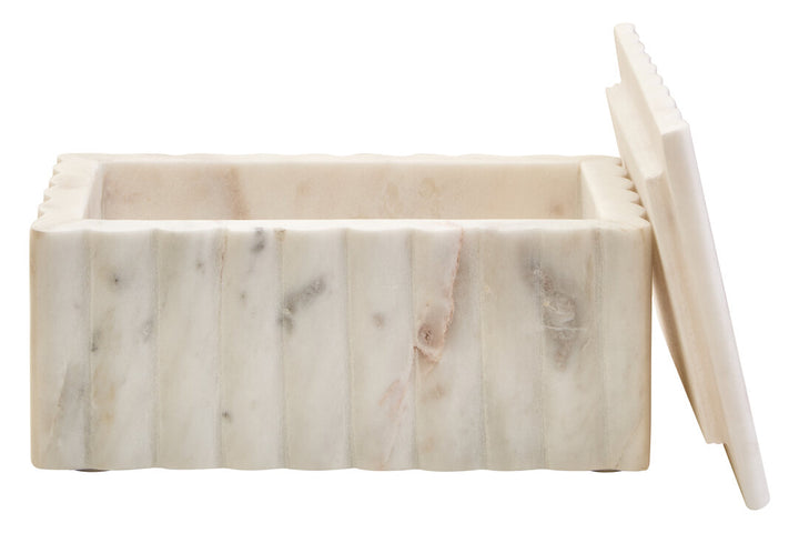 Oria Rectangular White Fluted Marble Box