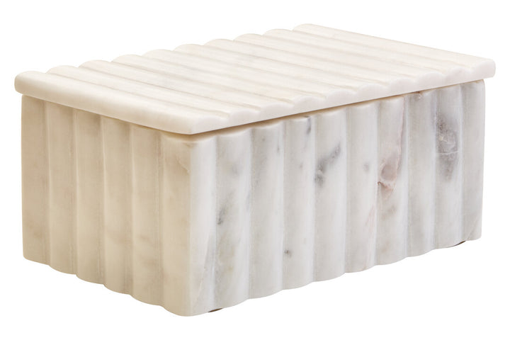 Oria Rectangular White Fluted Marble Box