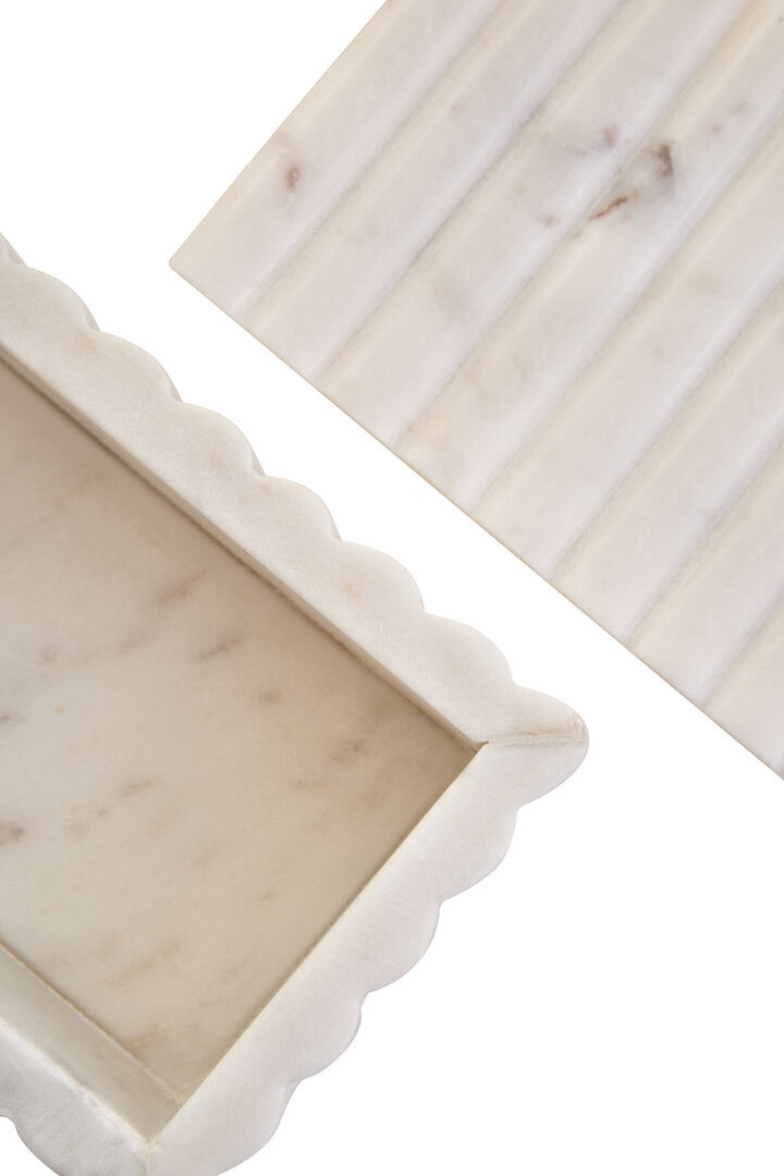 Oria Rectangular White Fluted Marble Box