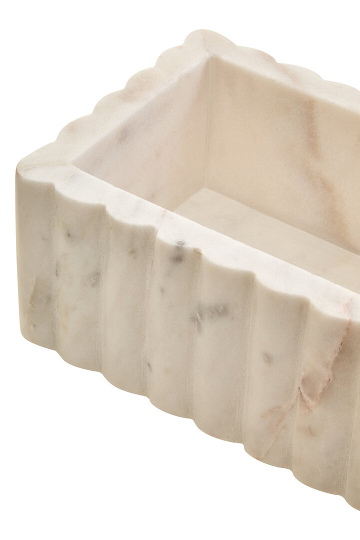 Oria Rectangular White Fluted Marble Box