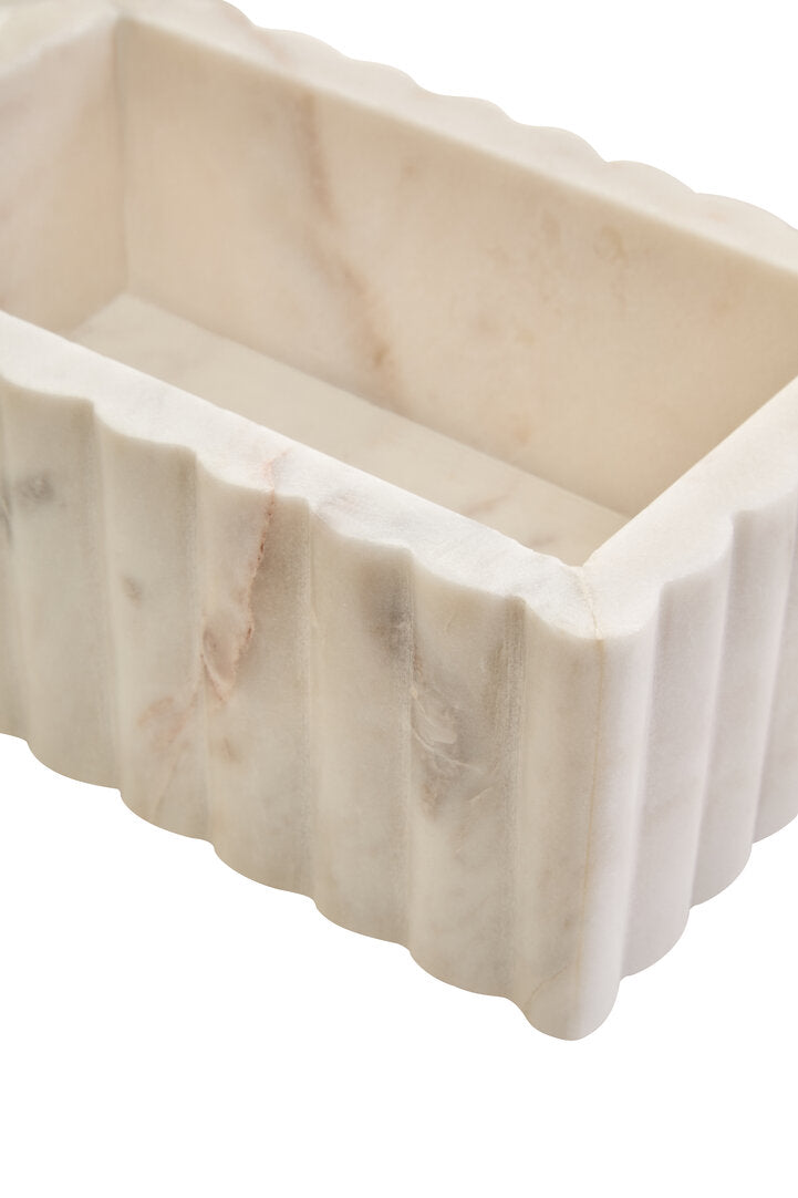 Oria Rectangular White Fluted Marble Box