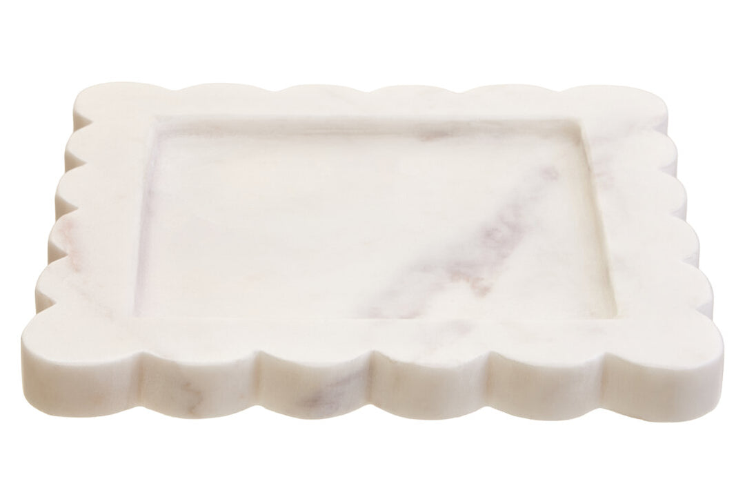 Oria White Marble Square Small Tray with Scallop Edges