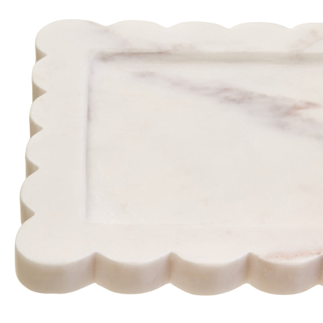 Oria White Marble Square Small Tray with Scallop Edges