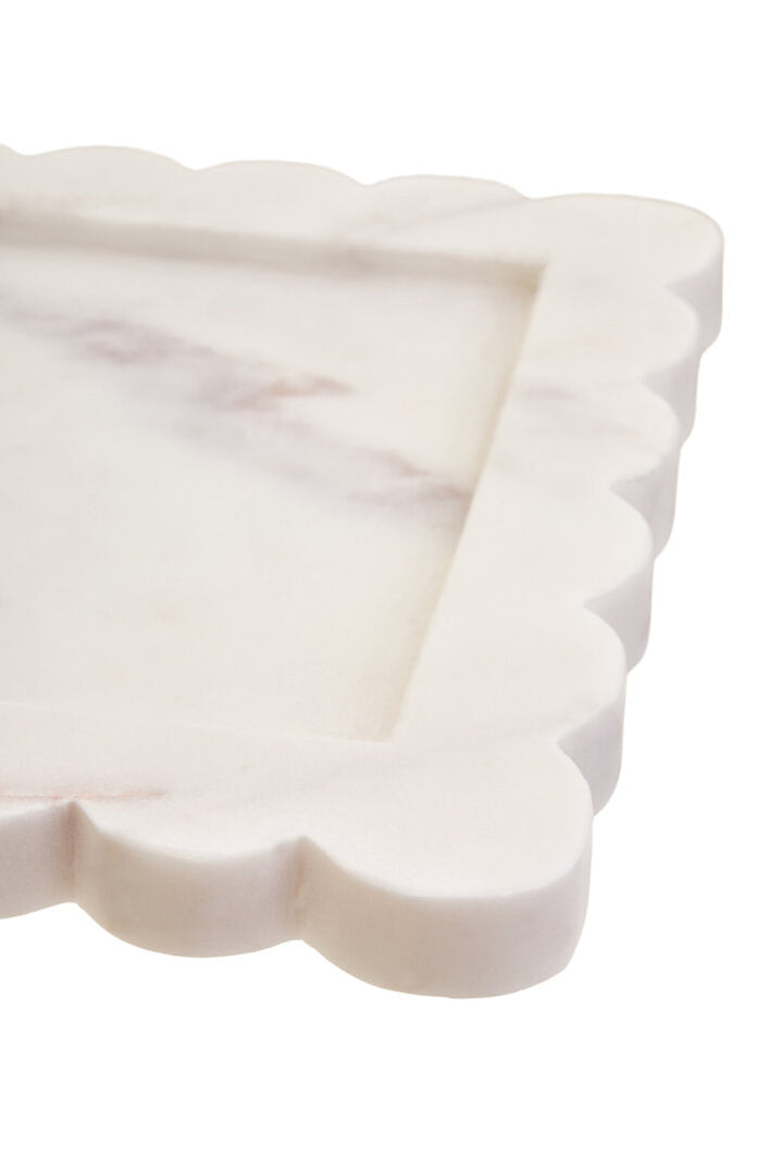 Oria White Marble Square Small Tray with Scallop Edges