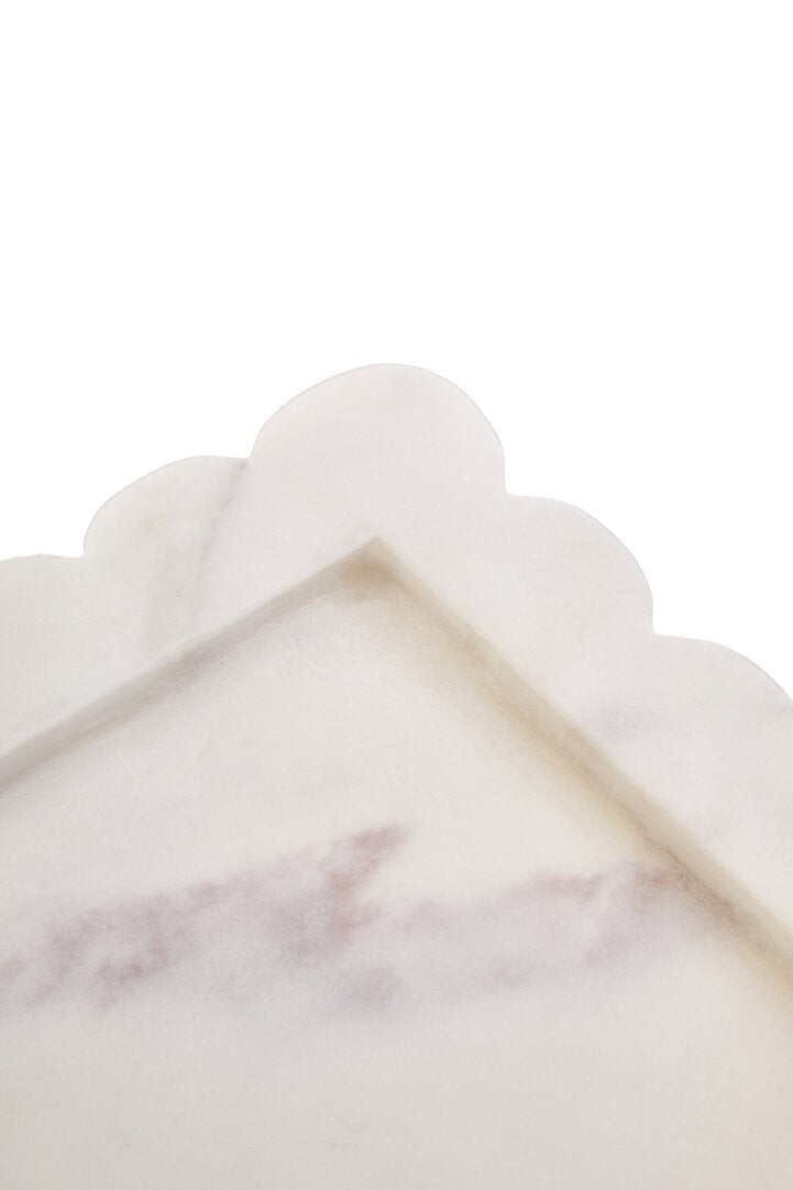 Oria White Marble Square Small Tray with Scallop Edges