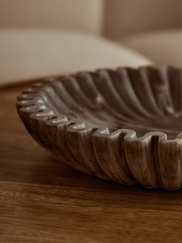 Oria Large Grey Fluted Marble Bowl