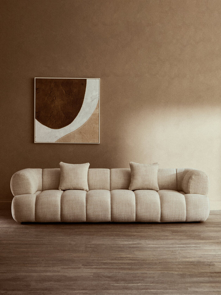 Alzano Cream Linen 3 Seater Curved Sofa