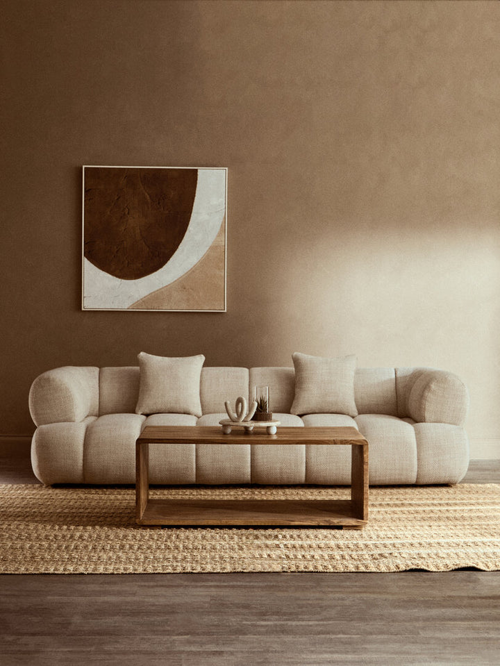 Alzano Cream Linen 3 Seater Curved Sofa