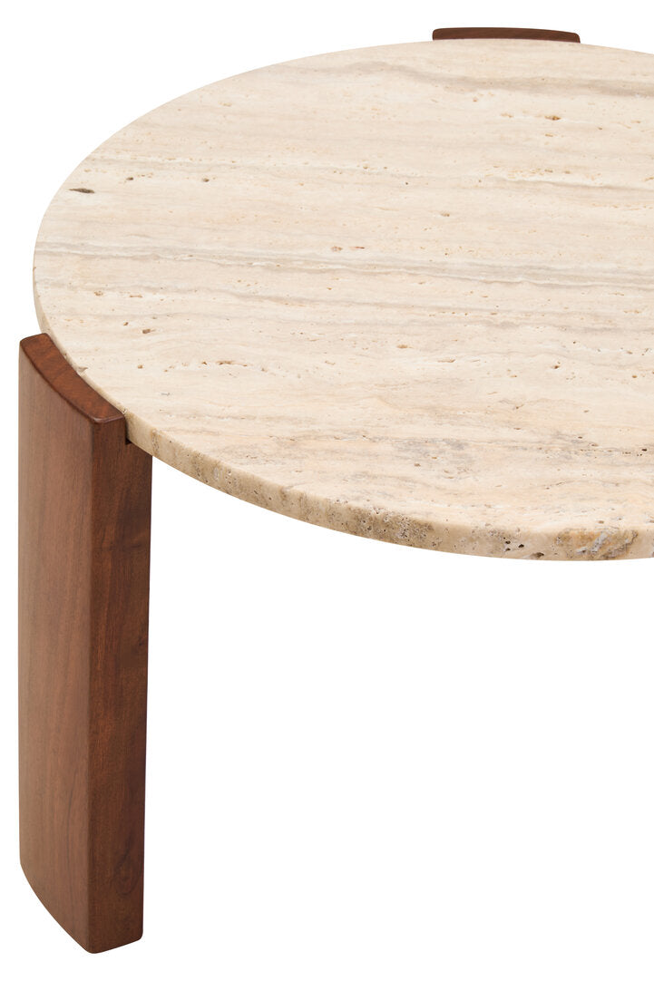 Cavri Round Travertine Top Small Coffee Table