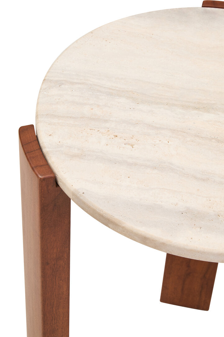 Cavri Travertine Top Round Side Table