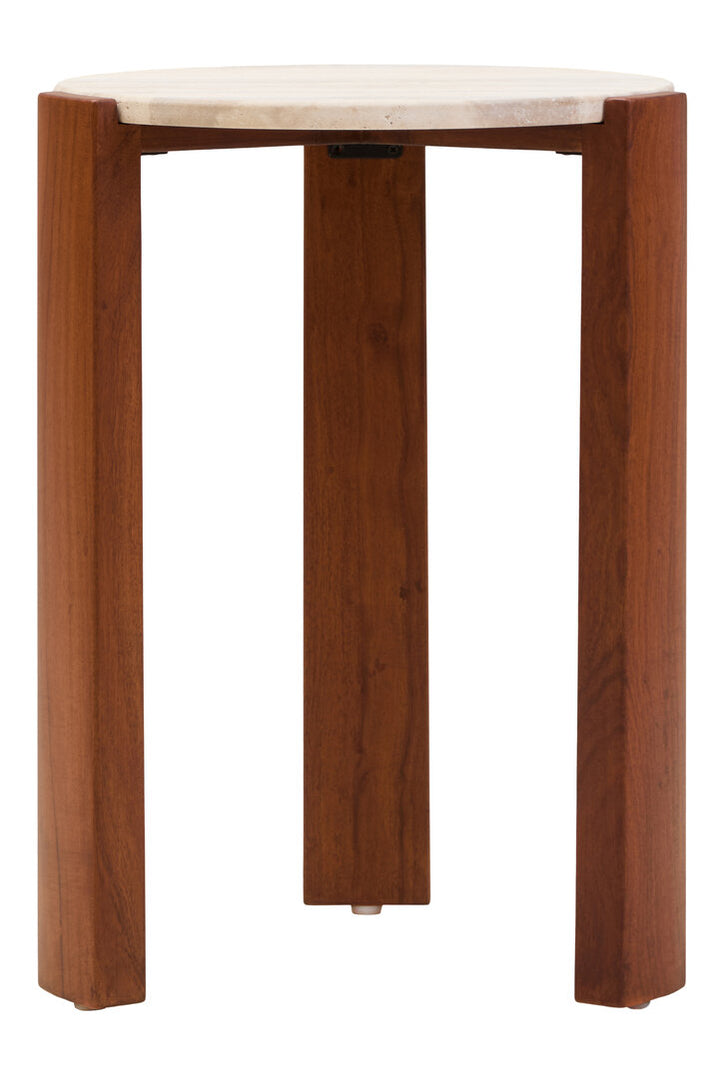Cavri Travertine Top Round Side Table
