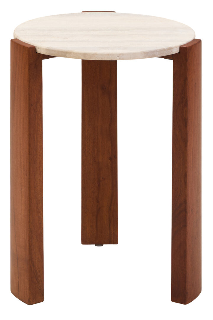 Cavri Travertine Top Round Side Table