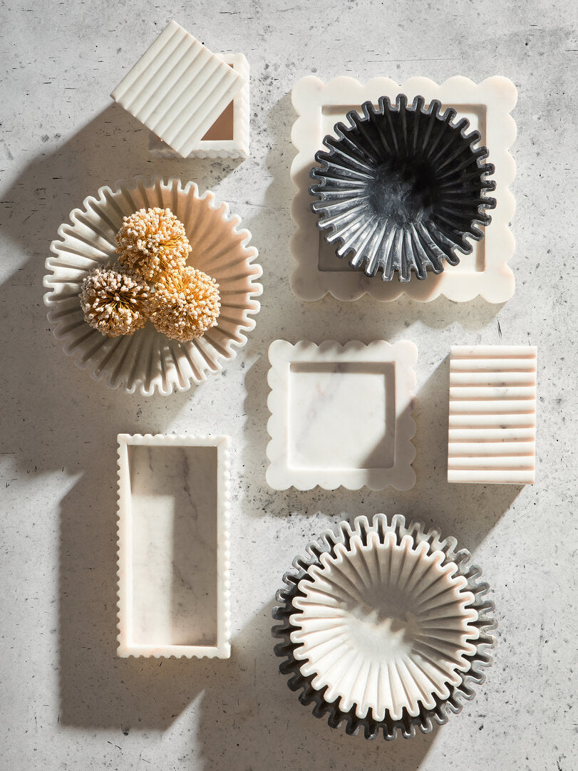Oria White Marble Square Small Tray with Scallop Edges