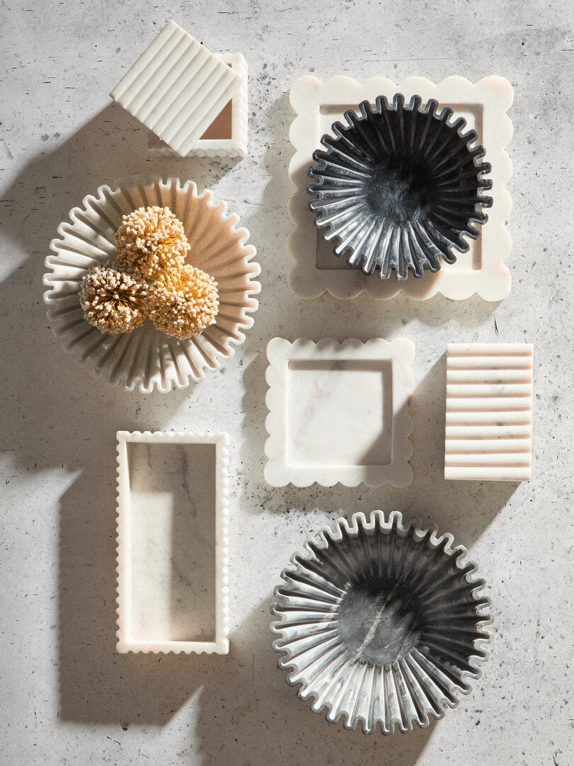 Oria Large Grey Fluted Marble Bowl