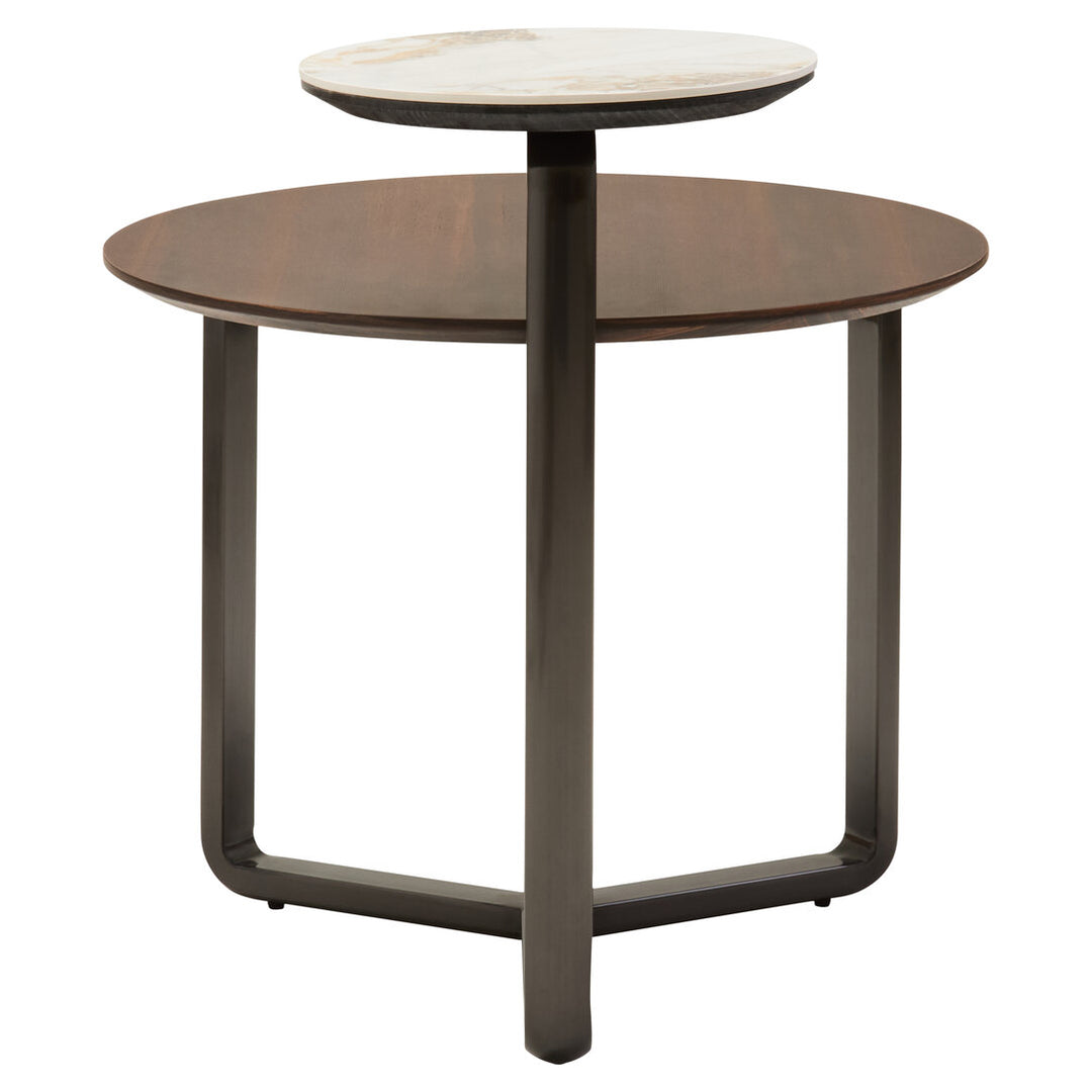 Arpino 2 Tier Round Veneer and Ceramic Coffee Table