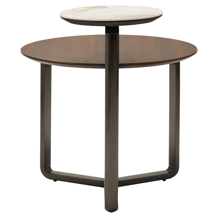 Arpino 2 Tier Round Veneer and Ceramic Coffee Table