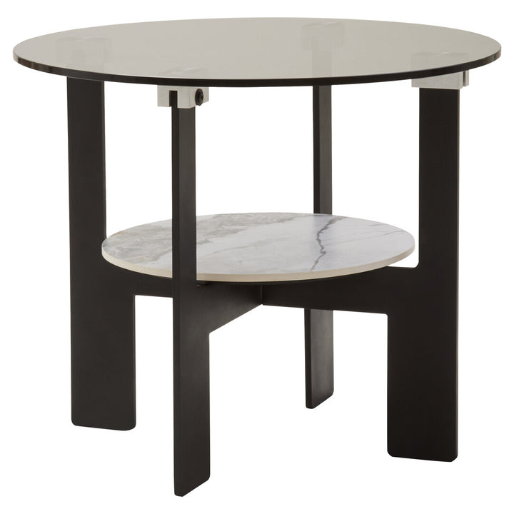 Arpino Round Grey Glass And Ceramic Small Coffee Table