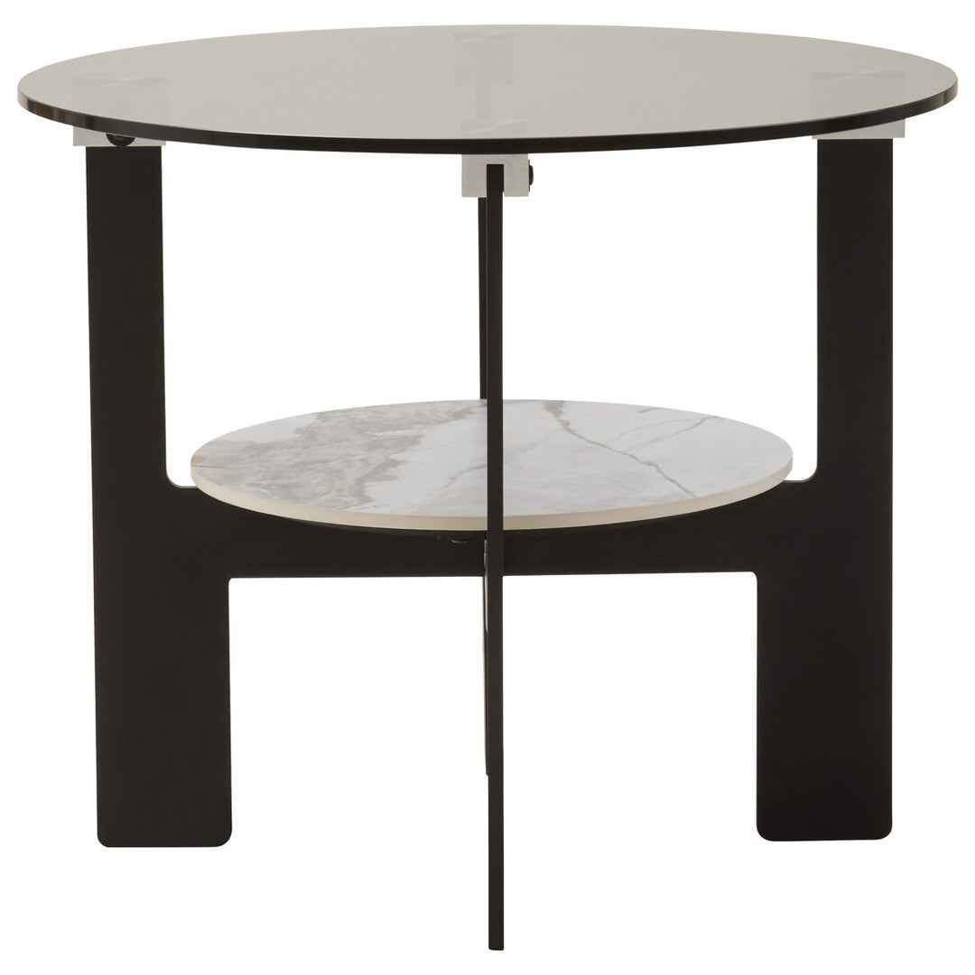 Arpino Round Grey Glass And Ceramic Small Coffee Table