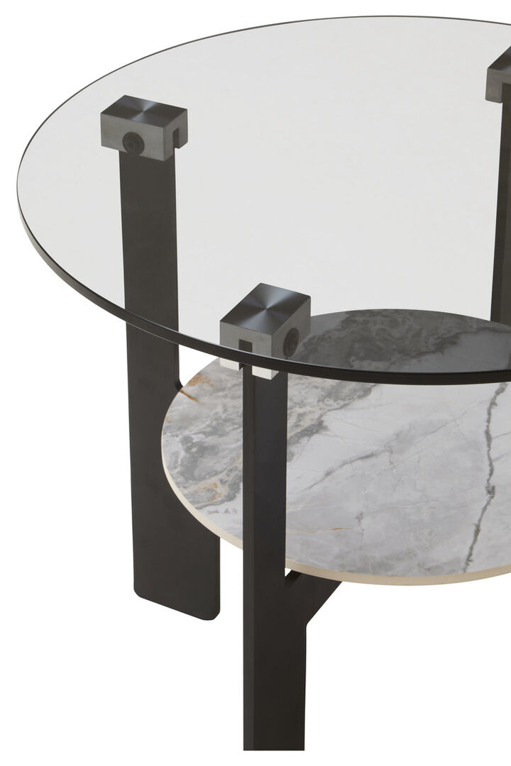 Arpino Round Grey Glass And Ceramic Small Coffee Table