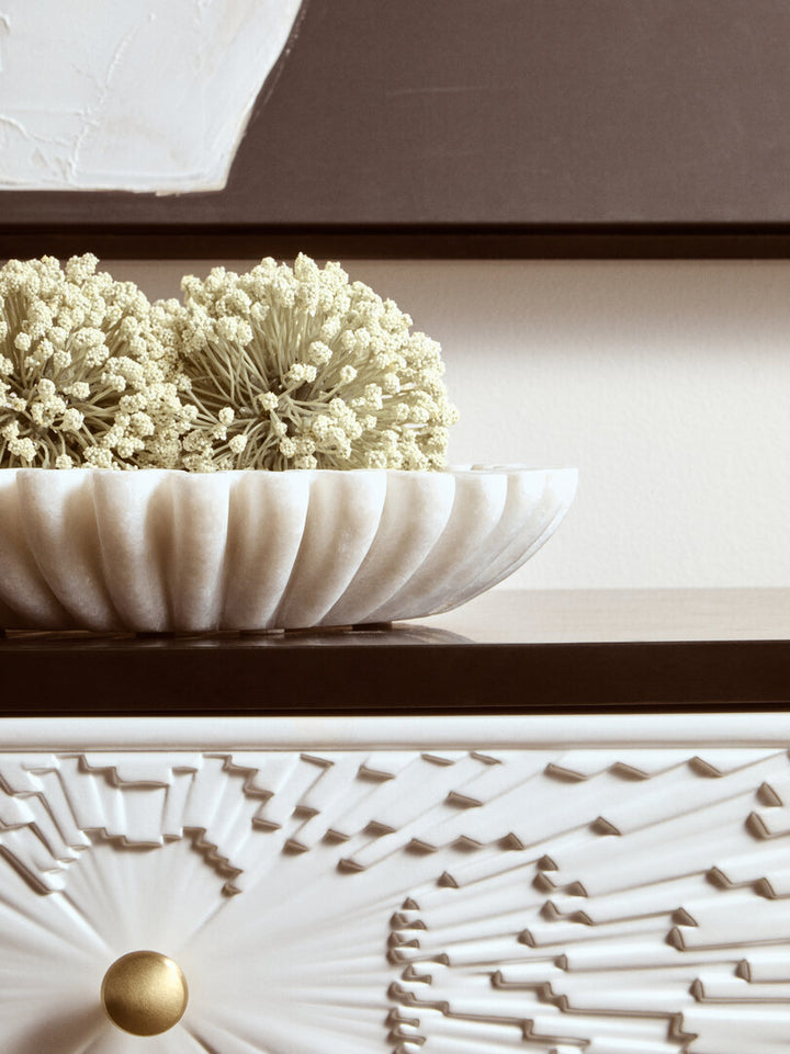 Oria Small White Fluted Marble Bowl