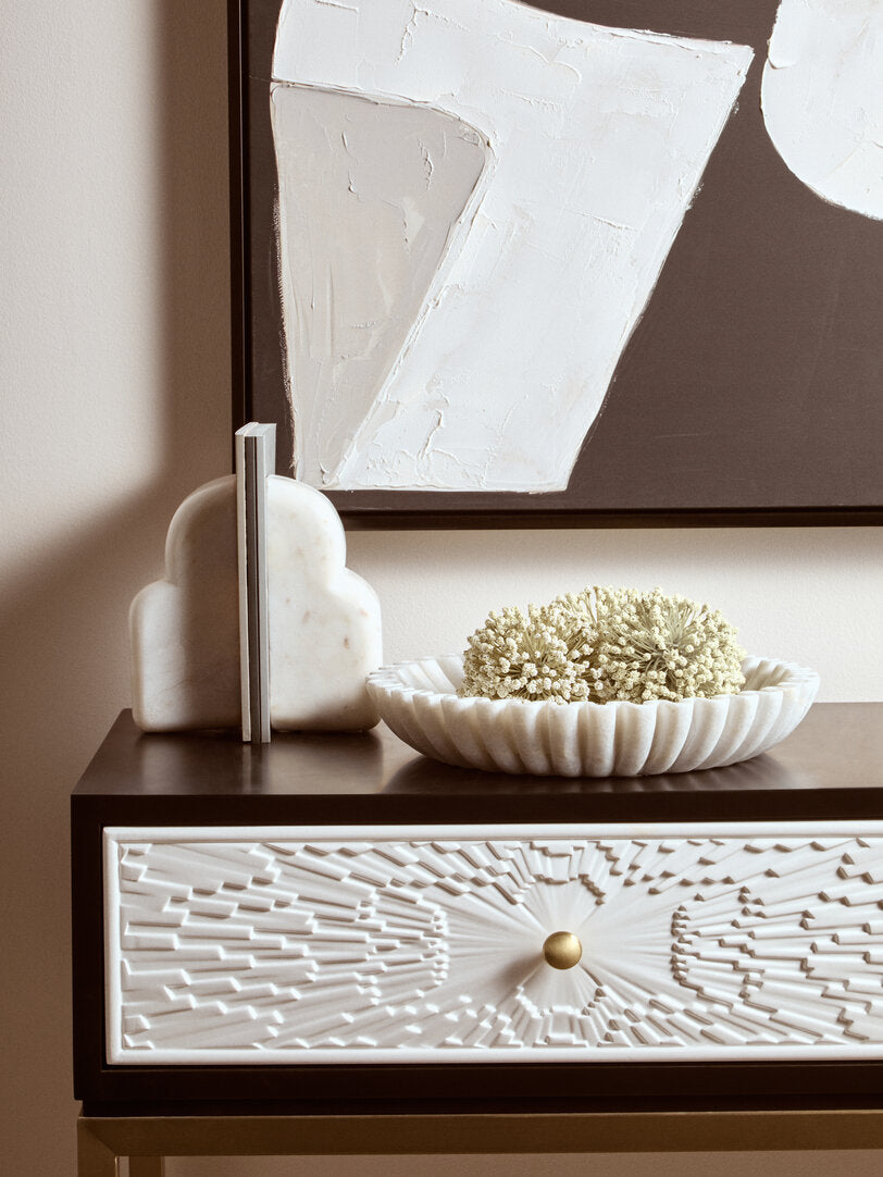 Oria Large White Fluted Marble Bowl