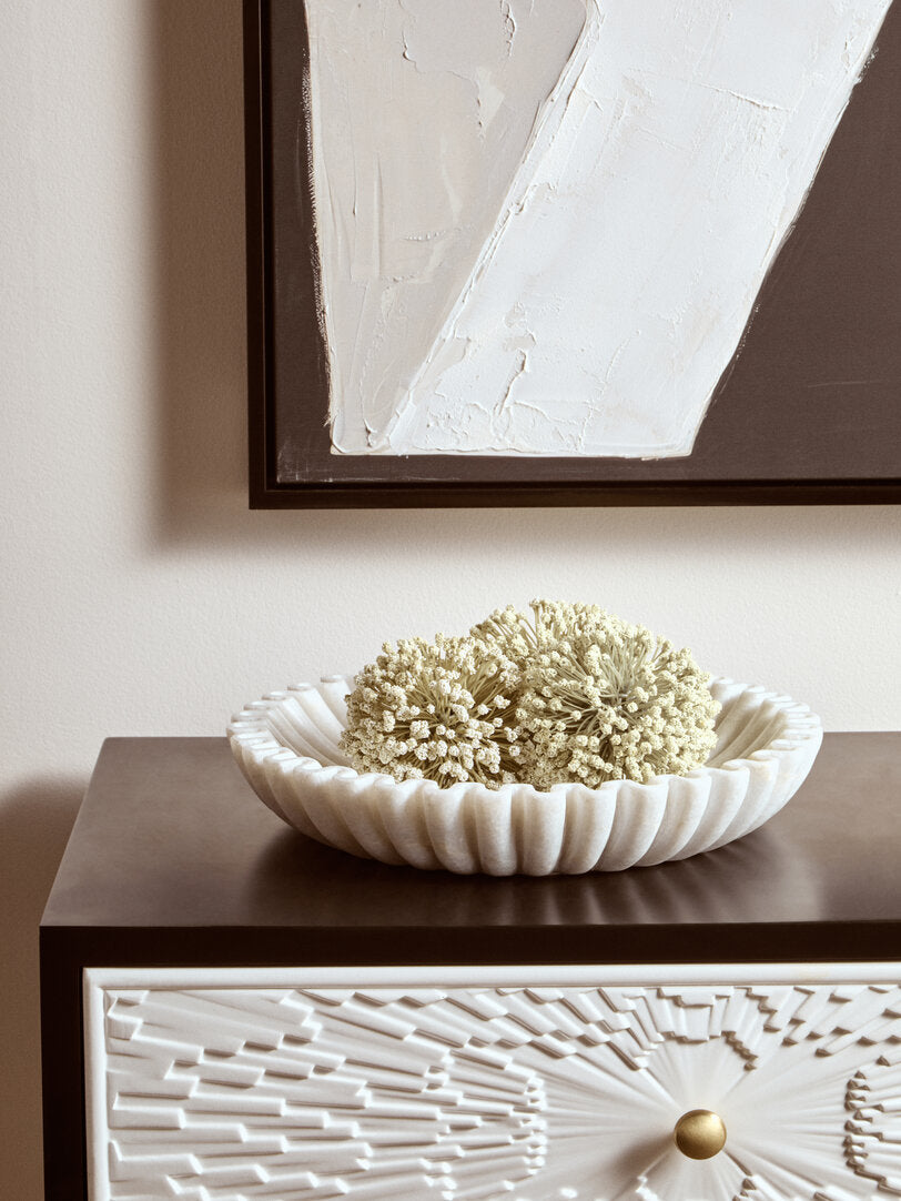 Oria Large White Fluted Marble Bowl