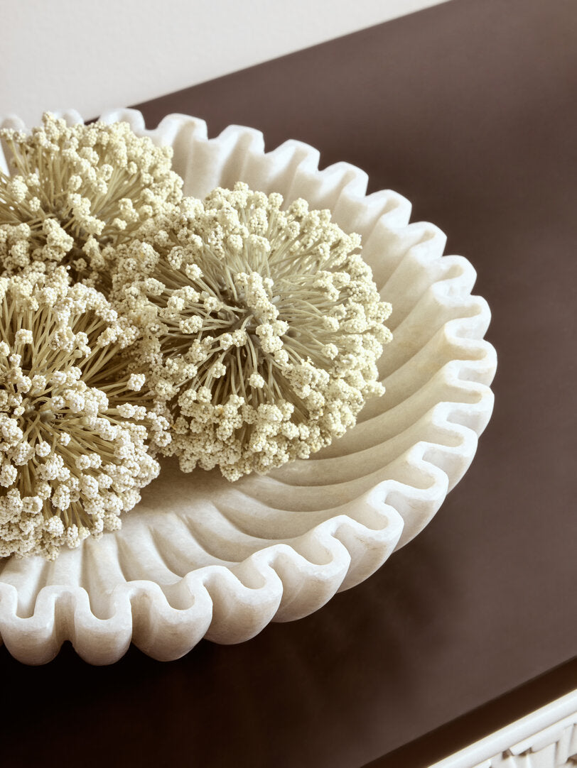 Oria Large White Fluted Marble Bowl