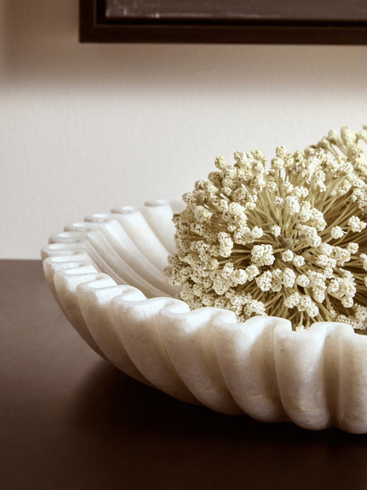 Oria Large White Fluted Marble Bowl