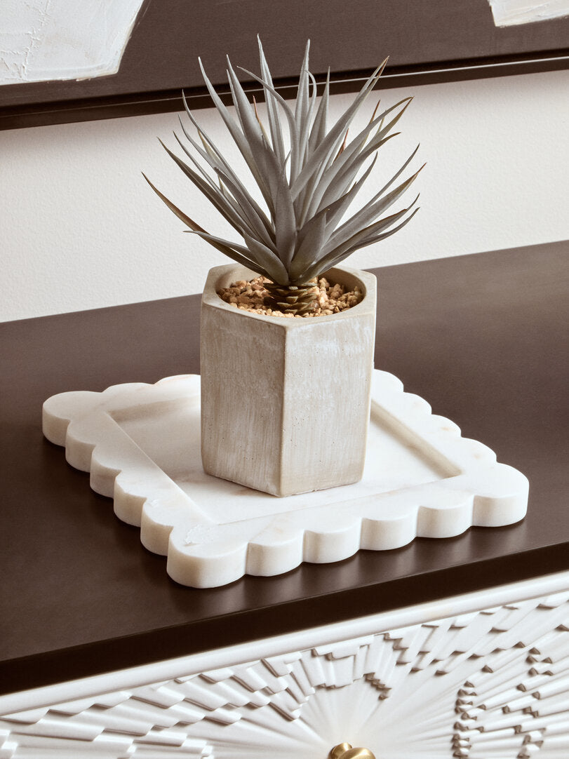 Oria White Marble Square Small Tray with Scallop Edges