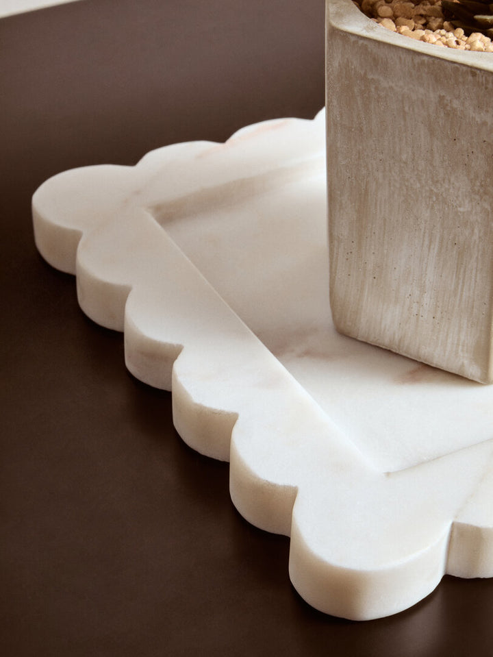 Oria White Marble Square Small Tray with Scallop Edges