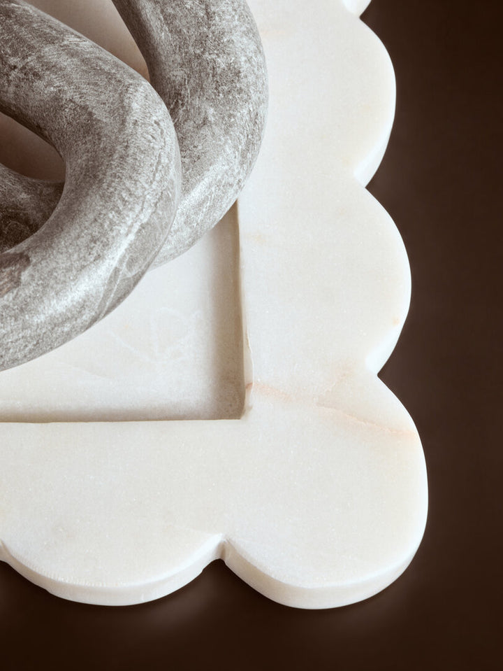 Oria White Marble Square Large Tray with Scallop Edges